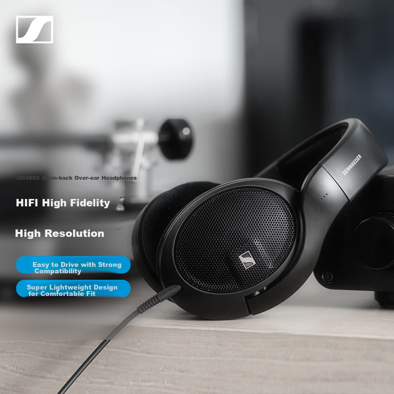 Sennheiser HD560S HiFi Headphones, Wired High-Fidelity Music Earphones, Open-Back Over-Ear Gaming Headset, Gift