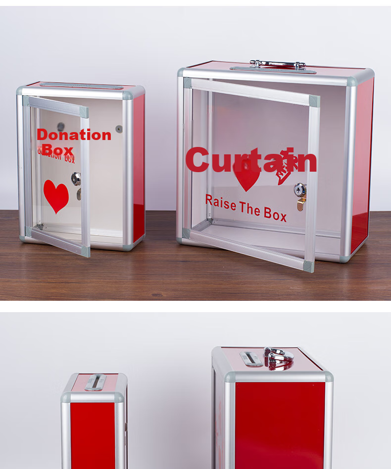 Touch Fish Fundraising Box, Heart-Shaped Donations Box, Large Aluminum Alloy Portable, Office Business Style, Semi-Transparent, Charity Collection Box 7