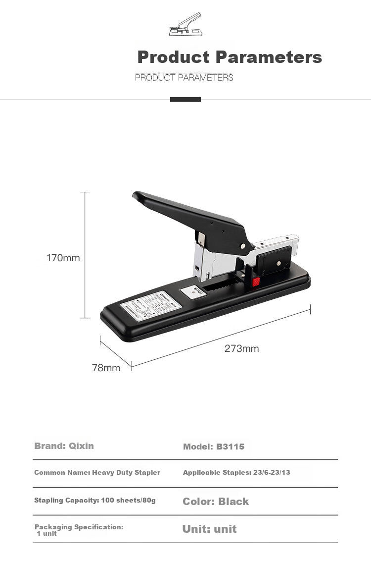 COMIX 100-Page Simple Heavy-Duty Stapler, Large Thick Heavy-Duty Stapler, Adjustable Standard Size, Compatible with 23/6-23/13 Staples, B3115 Black 6
