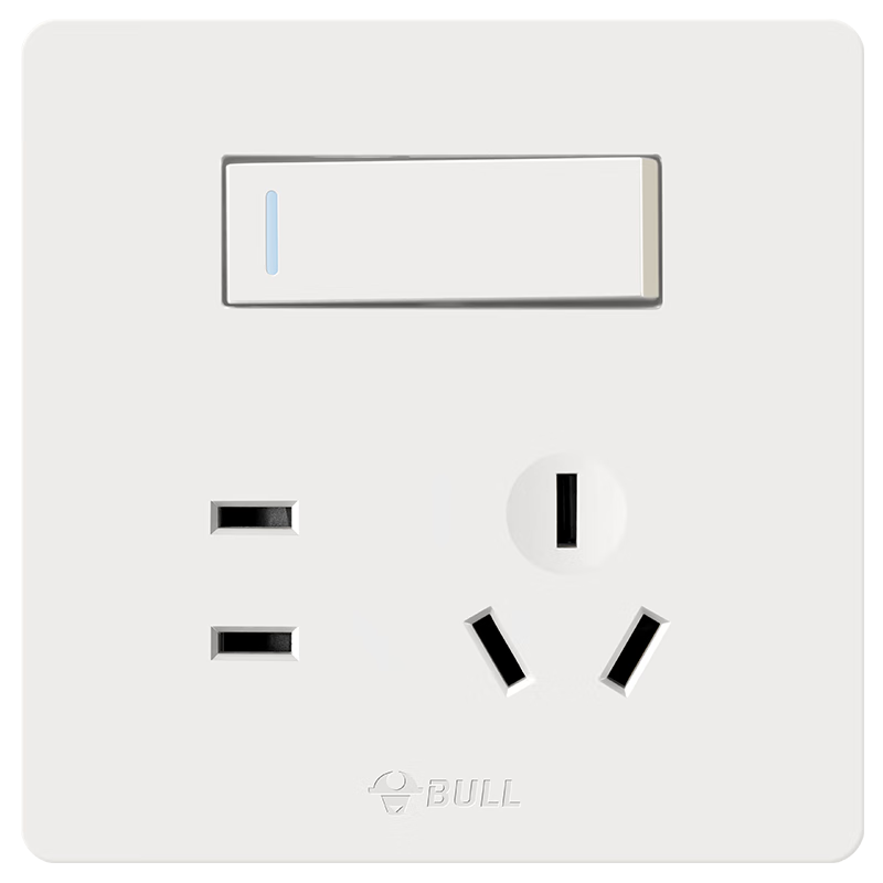 BULL Switch Socket G12 Skin-Feel Matte Cream Style One-Gang Two-Way Five-Hole with Switch G12E334S Beige White