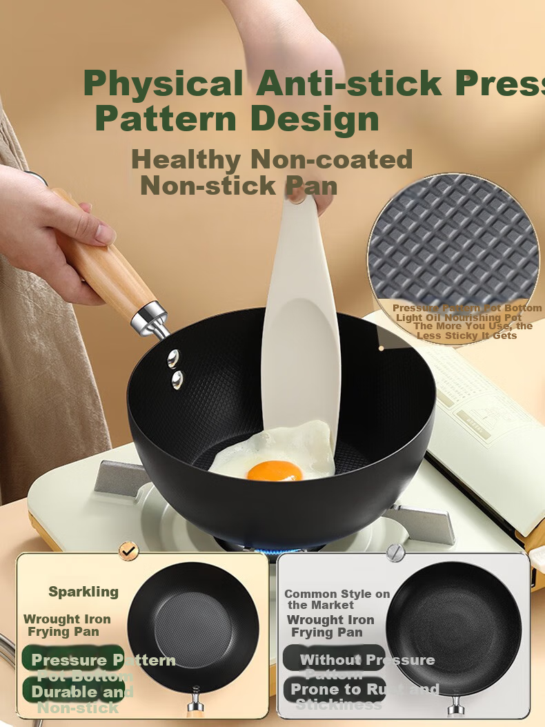 SSN Small Wok Pan 18cm Small Iron Pan for One Person, Stir-Fry Pan, Small Size without Coating, Baby Food Pot for 1-2 People 6