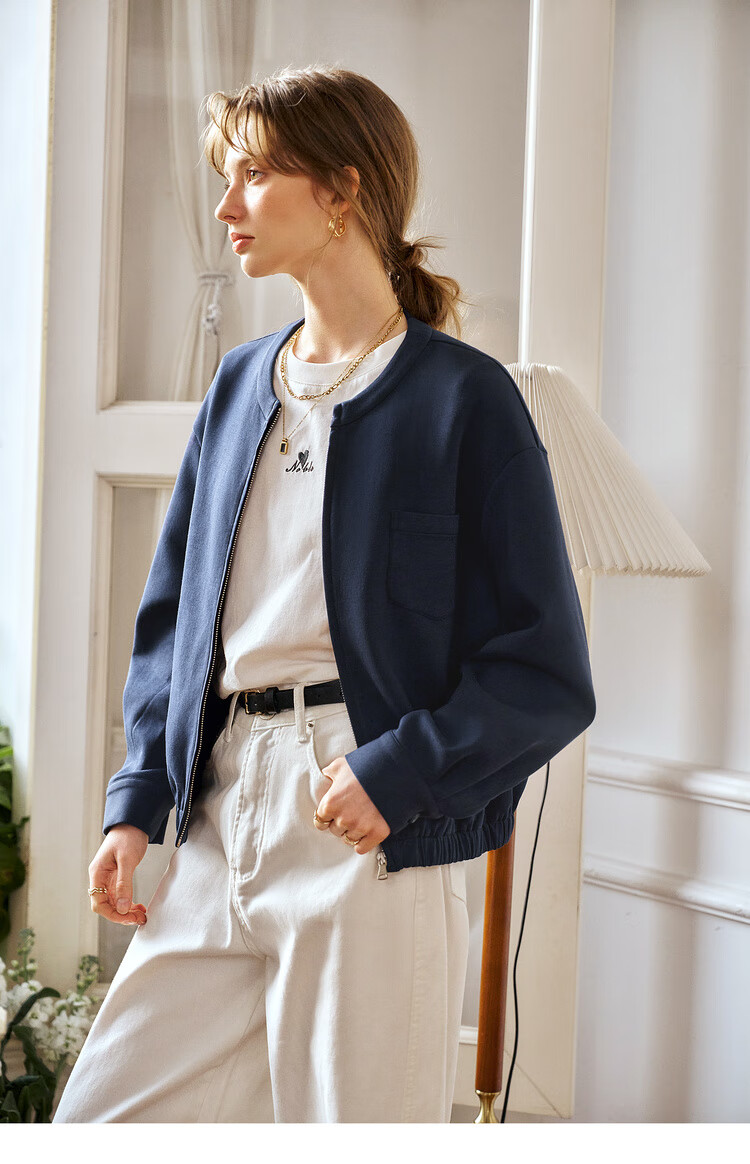 Olrain American-Style Short Jacket for Women, Spring And Autumn Casual Cardigan Top, Navy Blue (Second Batch), Size S 9