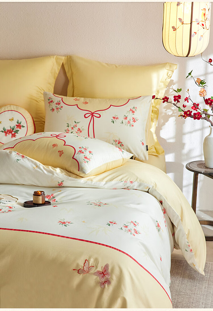 Dohia Home Textiles Dream of Red Chamber Pure Cotton Bedding Set, 60-Count Sateen High-Quality All-Cotton Bed Sheet And Duvet Cover Set for 1.8m Bed, 229*230cm 2