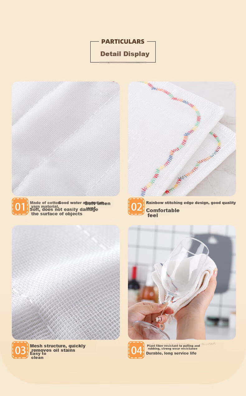 COODORA Cotton Soft Cleaning Cloth 30x30cm 10-Pack, 9-Layer Thickened Kitchen Dishcloth, Household Oil Removal and Strong Water Absorption Towel 6