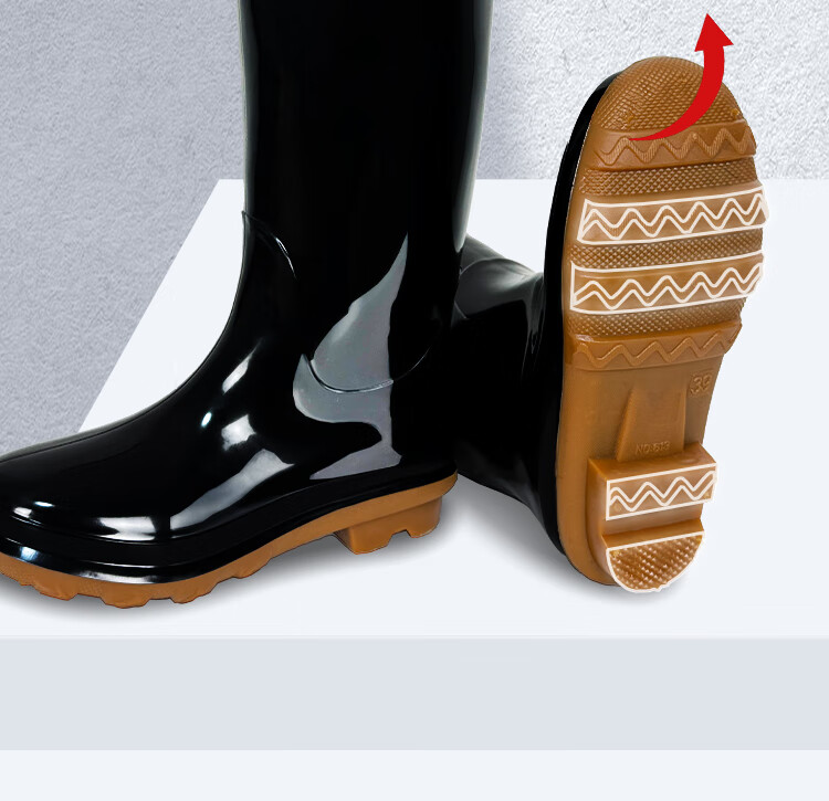 Gongtai High-Top Rain Boots, Wear-Resistant, Acid And Alkali Resistant, Non-Slip, Waterproof Construction Boots, High-Top Work Safety Rubber Shoes, 619 Black, Size 42 1