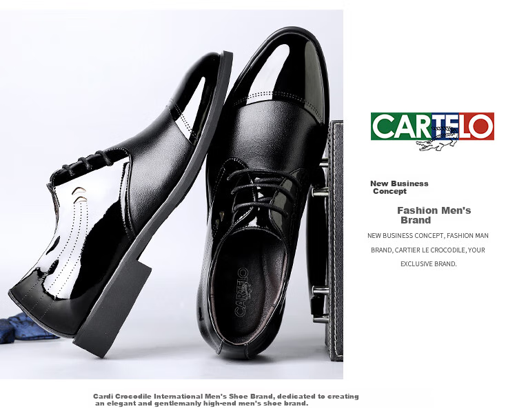 CARTELO Men's Shoes, Business Formal Shoes, Low-Top Trendy Lace-Up Leather Shoes for Work, 1057 Black, Size 41 10