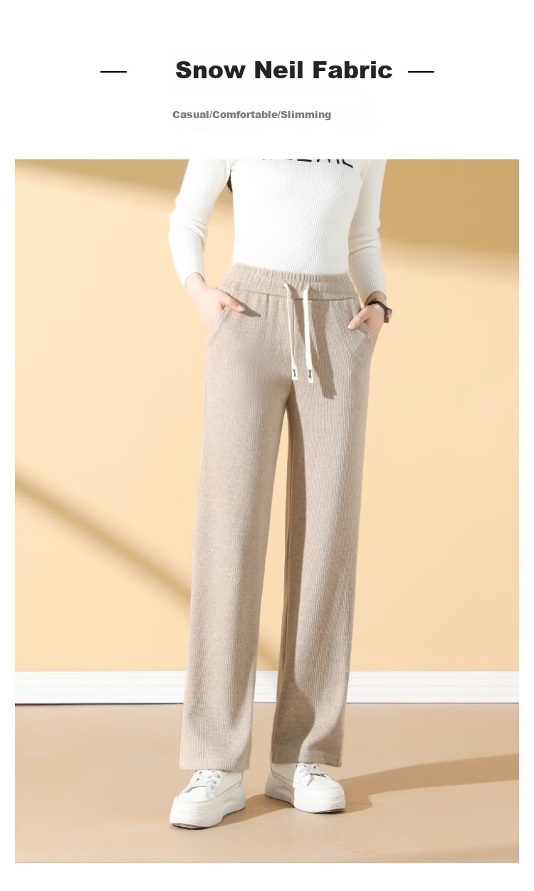 Meishi Women's Casual Pants Autumn Winter Fleece Lined Thickened Loose Straight Leg Wide Leg Trousers New 8317H Wheat 4XL 2