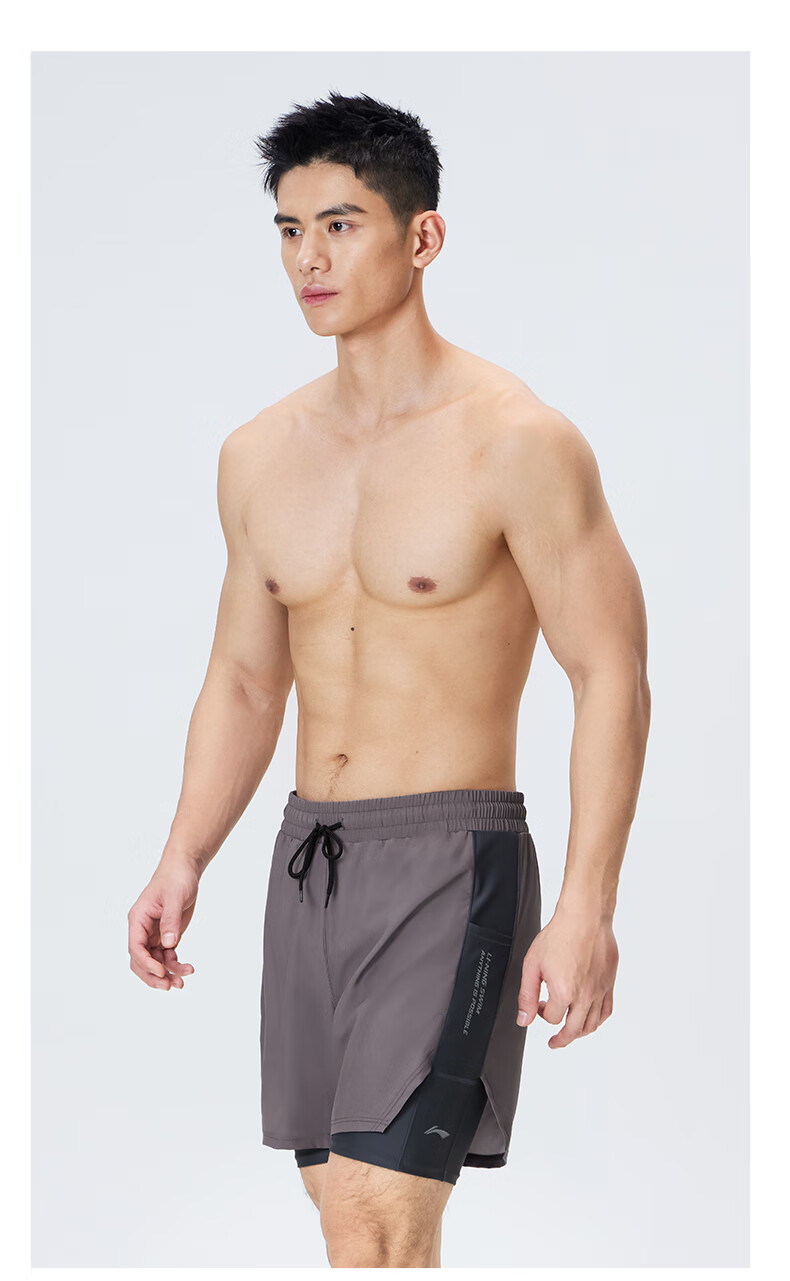 Li-Ning Swimming Trunks for Men, Anti-Embarrassment Loose-Fitting Knee-Length Beach Swim Shorts, Double-Layer Hot Spring Resort Swimwear 0261 Black 2XL 19