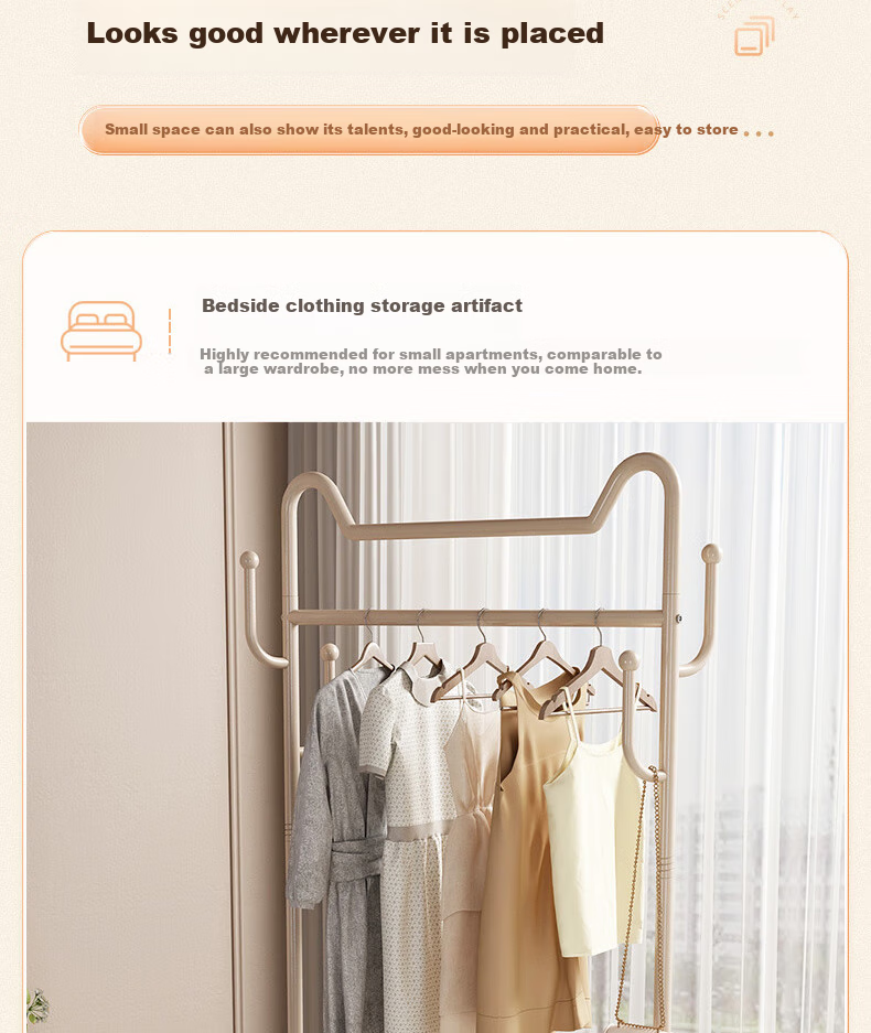 Yijia Coat Rack, Floor-Standing Clothes Hanger, Multifunctional Movable Wardrobe with Wheels for Home Use, Elegant Black, 100cm 10