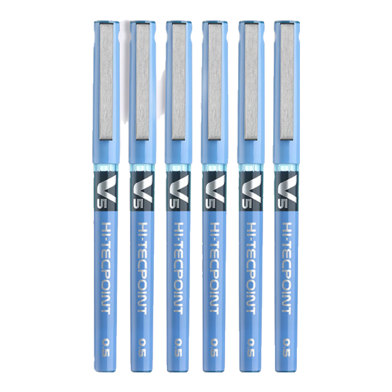 PILOT BX-V5 Blue Gel Pen, 0.5mm, Direct Liquid Rollerball Pen, Signature Pen, Small V5, Student Exam Writing Pen, Stylish Stationery Set, 6 Pens