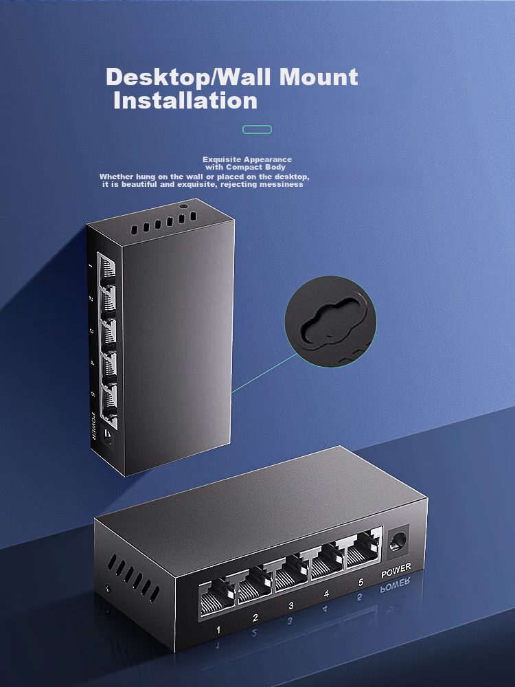 OAMLink Switch, 5 Gigabit Ports, Enterprise-Grade Splitter, 4 Home And Dormitory Monitoring Network Ethernet Splitter, Metal Shell 4