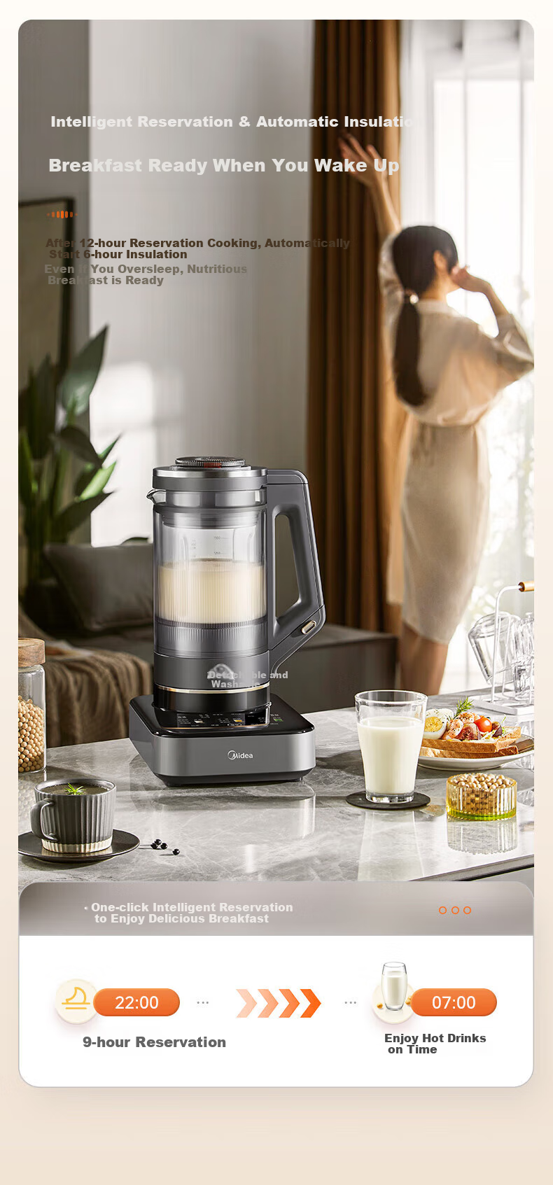 Midea High-Speed Blender, Home Soy Milk Maker, Detachable Multi-Function Food Processor, 1.75L Juicer for 3-5 People, Mixer, Baby Food Maker, Anti-Scalding BL1587 14