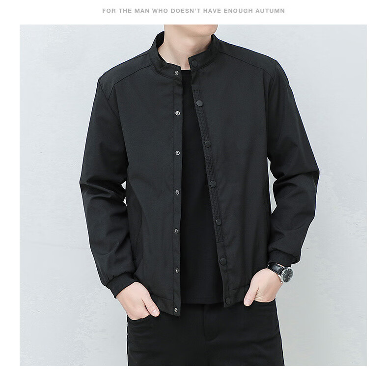 Jeanswest Men's Outdoor Sports Jacket Spring Autumn Casual Versatile Retro Outdoor Stand Collar Loose Trendy Cardigan Black XL 12