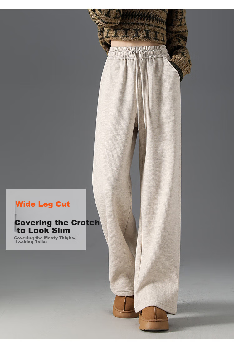 Dme Fleece-Lined Warm Maillard Style Autumn And Winter Simple Solid Color Versatile Straight-Leg Pants Women's Wide-Leg Trousers, Coffee Color, L 3