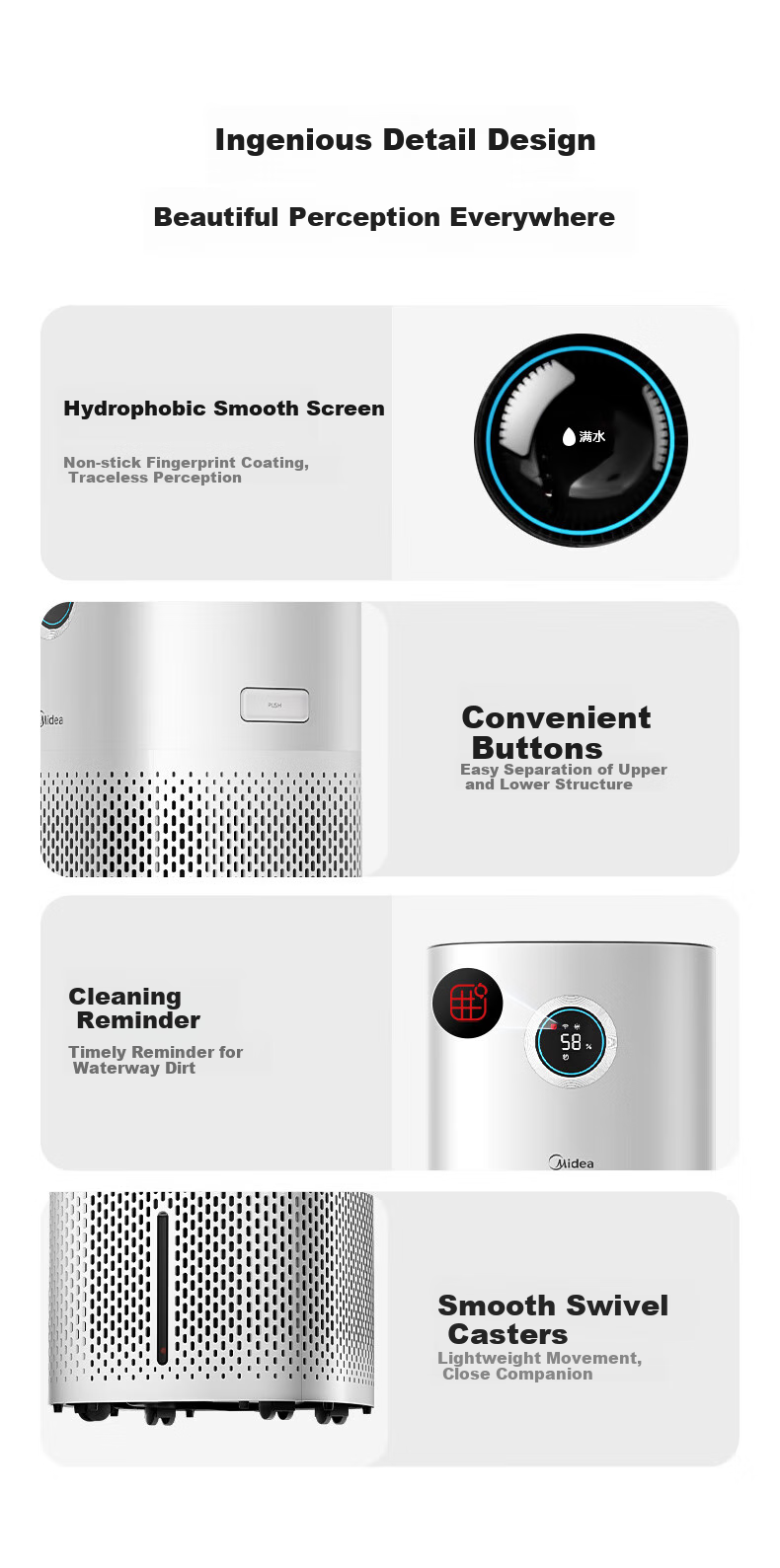 Midea [UV Sterilization] Mist-Free Air Purifier And Humidifier, Large Capacity Floor-Standing Home Bedroom Quiet Model for Pregnant Women And Infants, Rhinitis Relief, Gift for Women SZK-U12 HarmonyOS Smart Connectio 26