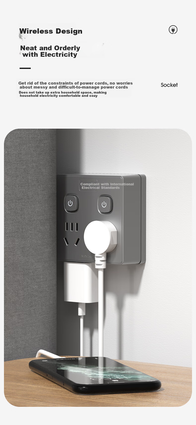 FDD Wireless 86-Type Plug Power Adapter Socket, Multi-Outlet Ultra-Thin High-Power Bedside Cube Socket, One to Fourteen-Hole Outlet [Separate Control Switch], Gray 9