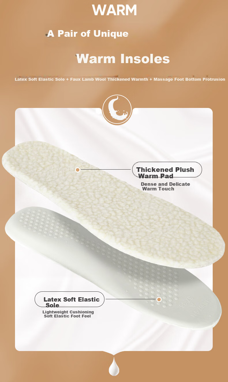 FOOTOPPO Latex Lambswool Warm Insoles for Men And Women, Winter Cold-Proof Fleece-Lined Thick Soft-Soled Wool Insoles 3