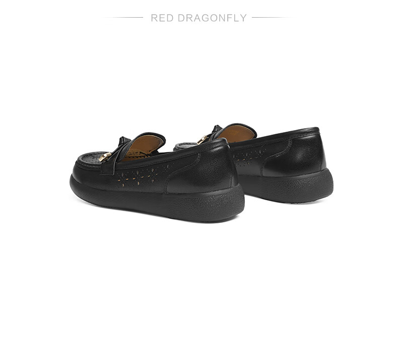 RED DRAGONFLY Soft-Soled Women's Flats, Spring And Summer New Style Women's Shoes, Slip-On Hollow-Out Flats, Middle-Aged And Elderly Shoes, WTB25049 Black, Size 38 10