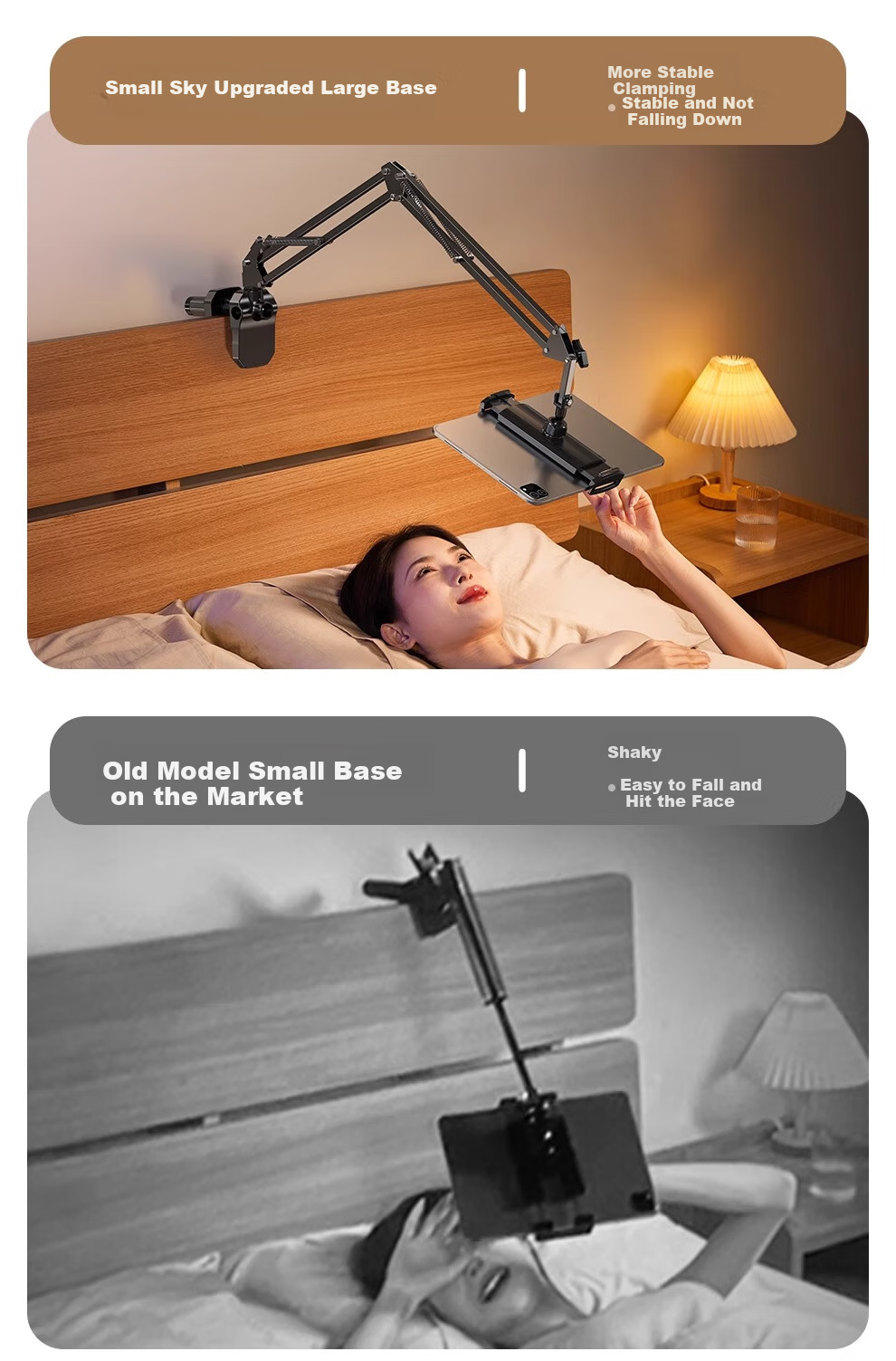 Xiaotian (JOPREE) Tablet Stand, Bedside Lazy Video Binge-Watching Phone Holder, IPad Online Class Desktop Armrest Overhead Shooting Support Stand, Compatible with 13-Inch Devices 15