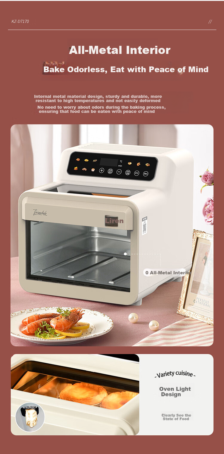 Liven Air Fryer, Non-Coated 304 Stainless Steel Frying Basket, 7L Smart Visible Large Capacity Can Roast Whole Chicken, No Flipping Required Metal Interior KZ-D7170 6