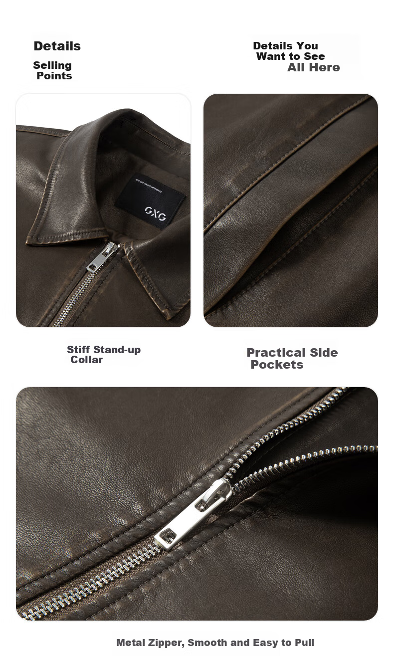 GXG Men's American Leather Jacket, Unisex Style, Fall 2024 New Collection, Brown Color, Size 175/L 9