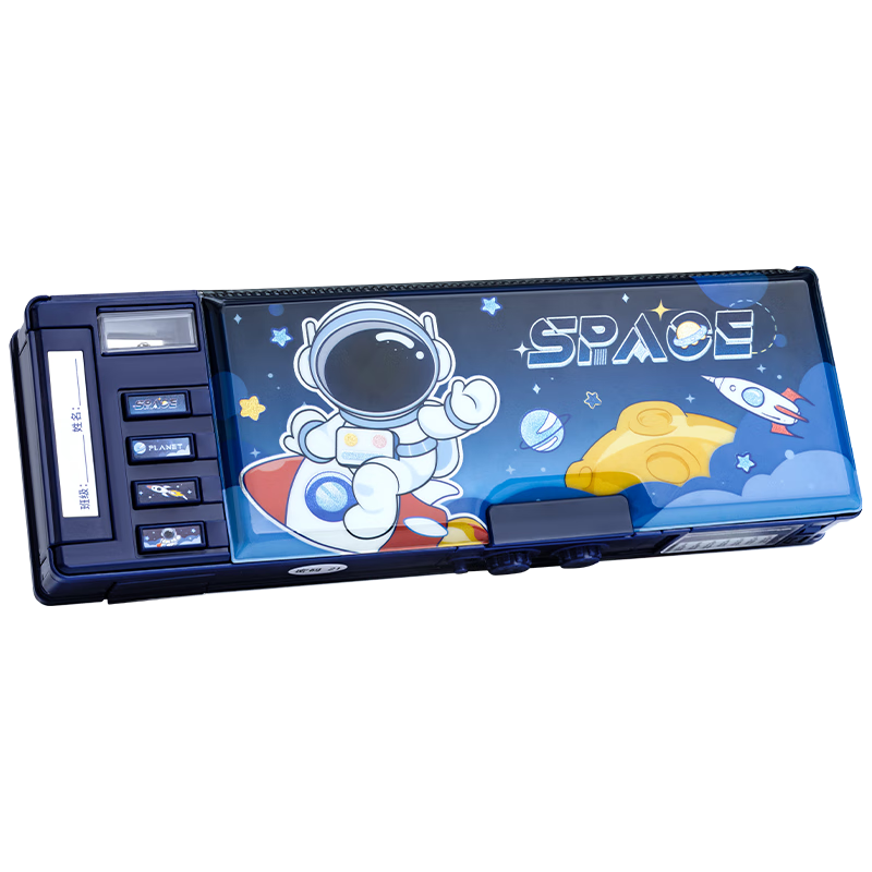 Kabaxiong Password Lock Stationery Box Laser Astronaut Double-Layer Large Capacity Primary School Pencil Case Secure Password Lock Back to School Essential