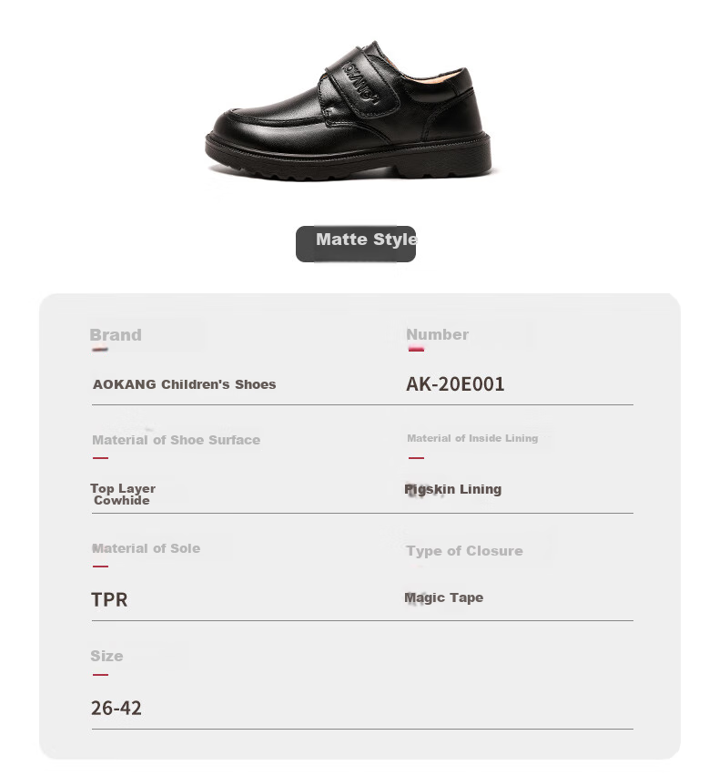 Aokang Boys' Leather Shoes, Spring And Autumn Style, Children's Performance Black Shoes, Genuine Leather Soft-Soled, for Older Children, Black Boys' Flats, Performance Shoes 3