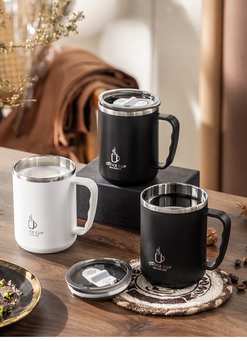 CAIZHI 304 Stainless Steel Large Capacity Coffee Mug with Lid Office Travel Cup White CZ6649 16