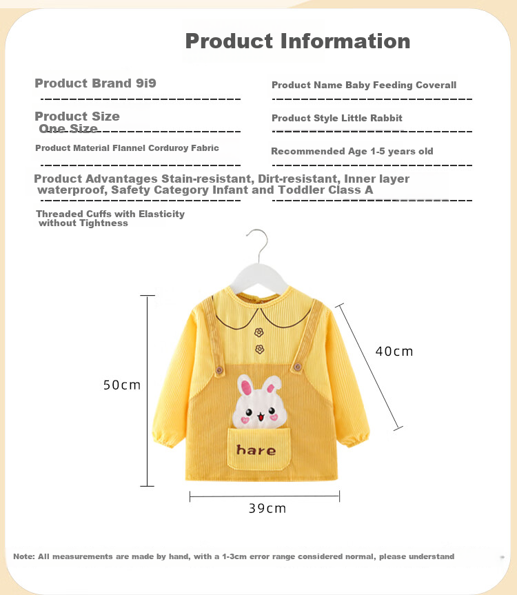 9I9 Baby Eating Cover-Up, Long-Sleeved Waterproof, Kindergarten Drawing Clothes, Infant Reverse Wear Clothing, Anti-Dirt A164 2