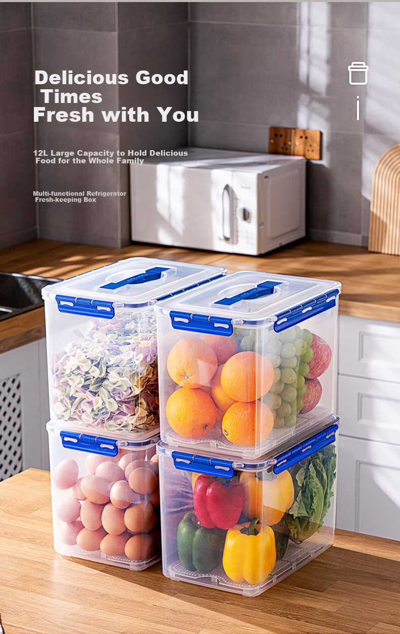 JEKO&JEKO Refrigerator Storage Container, Large Capacity Kitchen Food Preservation Box, Pickle Jar, Grain Storage Container, Sealed Box for Food, 12L, 1 Piece 1