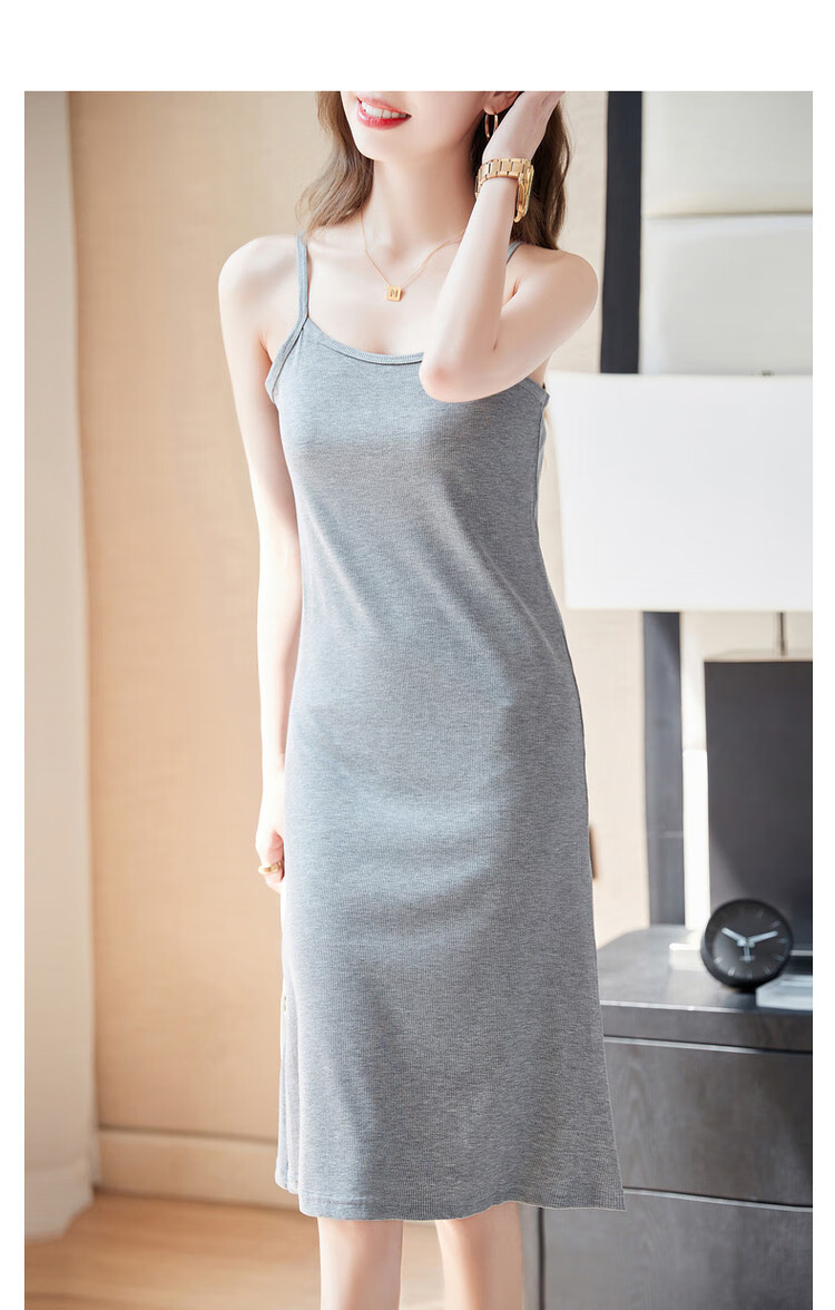 Dme Off-Shoulder U-Neck Summer Sleeveless A-Line Slightly Stretchy Vacation Style Spaghetti Strap Mid-Length Dress for Women 19