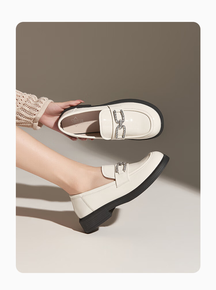 Dusto Thick-Soled Loafers for Women, 2026 New Spring Style, Patent Leather Commuter Shoes, Black Chunky Heel, British-Style Small Leather Shoes 11