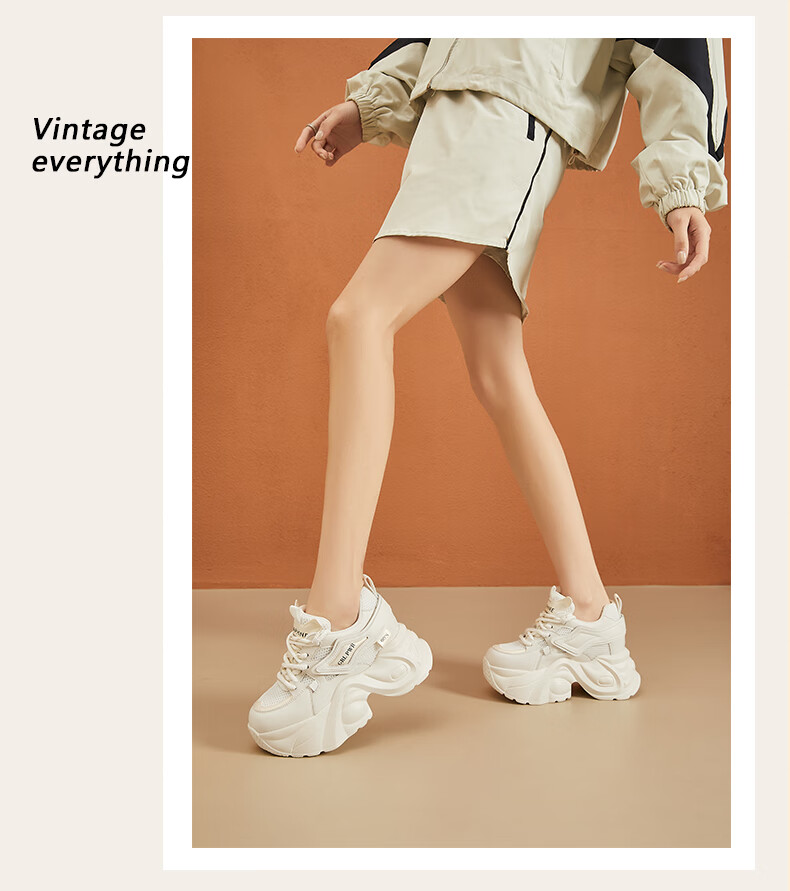 DAPHNE Chunky Sneakers for Women with Thick Soles And Hidden Heel Lift, Breathable, Slimming for Petite Figures, Versatile Casual Shoes for Travel And Everyday Wear, White And Gold Color, Size 35 8