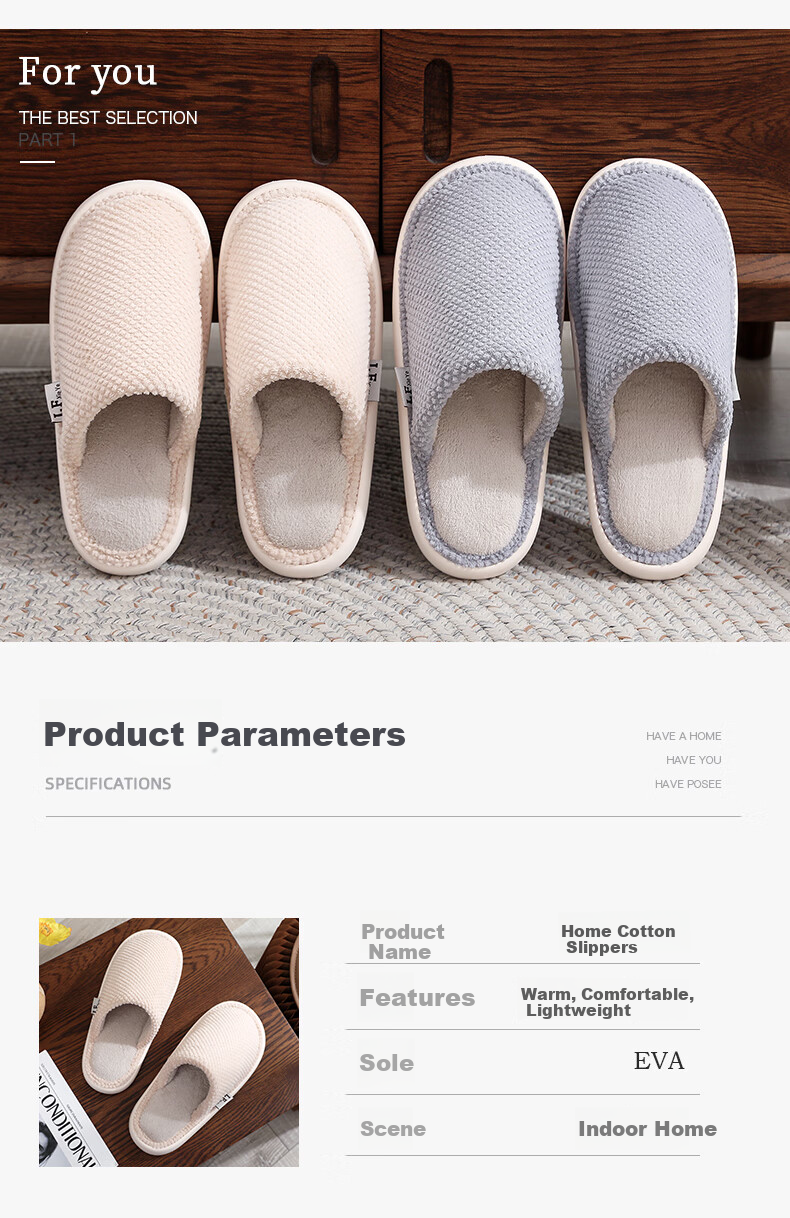 GUOLUOFEI Spring And Autumn Cotton Slippers for Men And Women, Indoor Home Slippers, All-Season Cotton Slides, Gray, Size 44-45 2