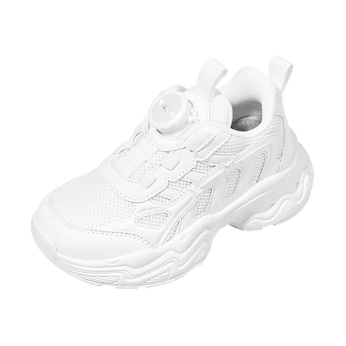St&Sat Boys' Sports Shoes, Children's White Sneakers, Running Shoes, Girls' Mesh Breathable Shoes with Rotating Buckle, Gardenia White