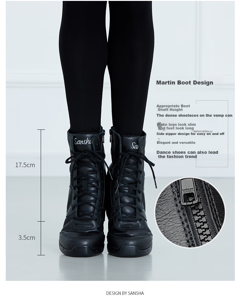 Sansha Imported Leather Dance Sneakers with Soft Soles, High Tops for Square Dancing, Jazz Dancing, Modern Dance P99 Black Size 35 3