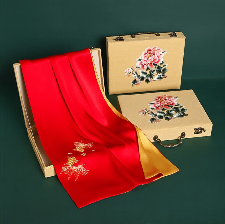 Hangsilu Suzhou Embroidery Silk Scarf for Women, High-Quality Mulberry Silk Embroidered Gift Box, Holiday Gift for Mom, Birthday Present for Elders 32