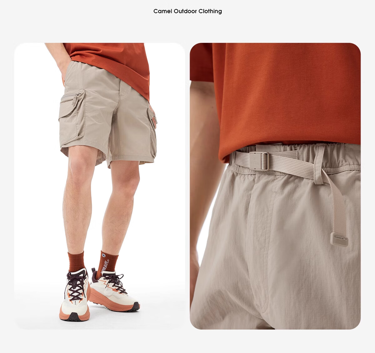 CAMEL Outdoor Quick-Dry Cargo Shorts Cooling Breathable Sun-Protective Loose Wide-Leg Quick-Dry Pants 5050 L 13