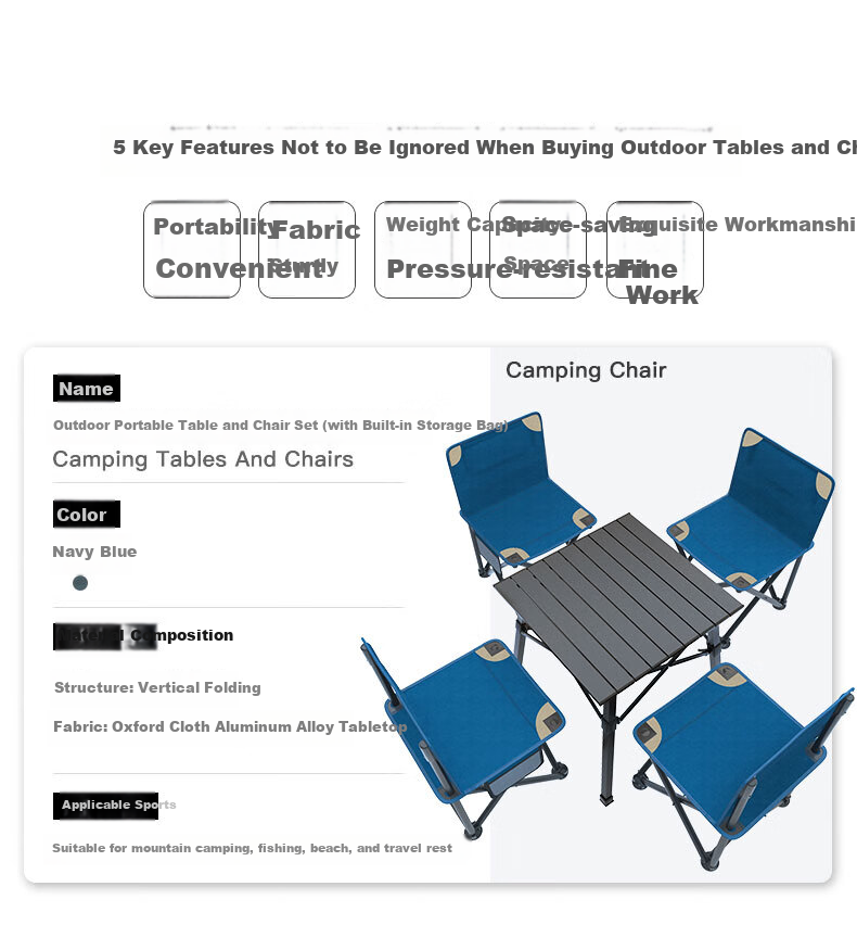 V-CAMP Outdoor Table And Chair Set, Foldable Aluminum Table for Barbecue, Picnic Table And Chairs, Balcony Stools, Portable Camping Table And Chairs, 4 Chairs 1 Table 3