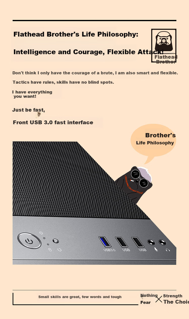 SAMA Pingtouge M7 Mini Compact Gaming PC Case, Front Panel Cutout for Cooling, Tempered Glass Side Panel, Supports M-ATX Motherboard, U3 Drive Bay, Cable Management, Power Supply Compartment 7