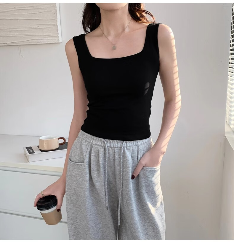 NOMe Square Neck Camisole Tank Top for Women, Basic Summer Outerwear and Innerwear, White, Regular Fit, 2XL 14
