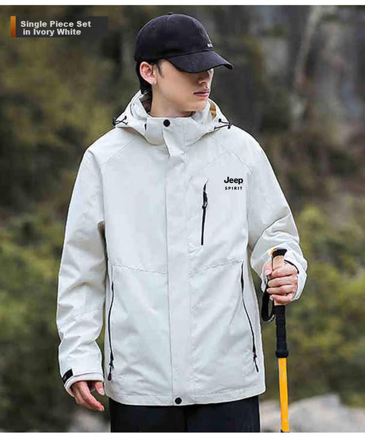 JEEP SPIRIT Men's Jacket, Spring And Autumn Korean Style Workwear Three-In Fleece Windbreaker Coat for Men, Ivory White, 4XL 21