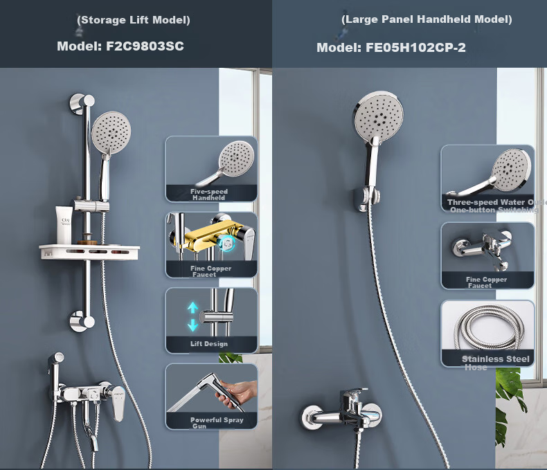 FAENZA Bathroom Simple Shower Head, Bathtub Copper Faucet, Rain Shower Spray, Multi-Position Water Output, FE05H102CP-3 13