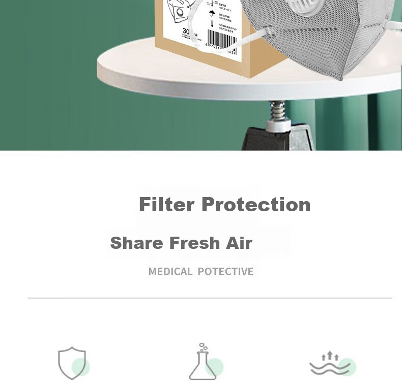 Gongtai KN95 Dust-Proof Activated Carbon Mask with Breathing Valve, Anti-Influenza Industrial Gray Dust Breathable GT9502V 30 Pieces 2