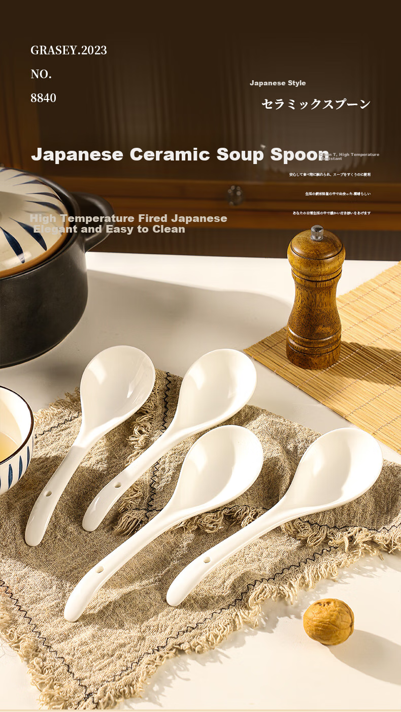 Guangyi Ceramic Large Ladle with Long Handle, Household Ceramic Soup Spoon, Large Serving Spoon for Soup And Porridge, Tablespoon, Soup Spoon GY8840 1