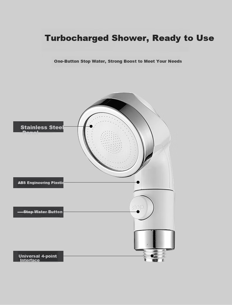 HSPA Shower Head Set, Bathroom Handheld High-Pressure Shower Head, Home Use Bathing Handheld Sprayer with Five Adjustable Settings, Model 5049 5