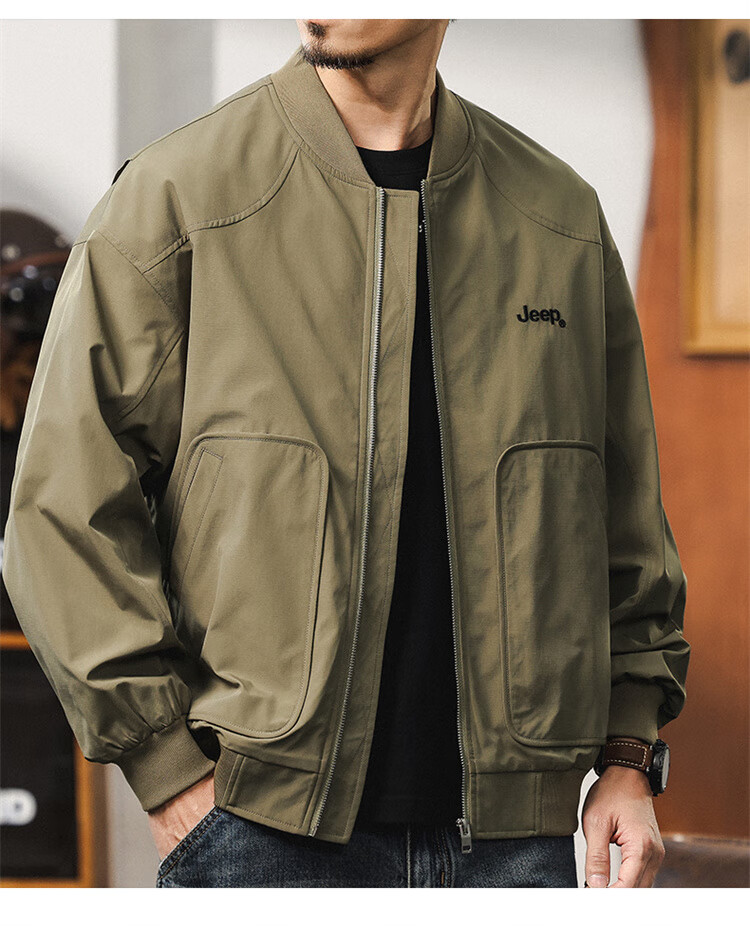 JEEP Men's Jacket, Spring And Autumn Loose Fit Workwear Pilot Coat Baseball Jacket, Army Green, 4XL 5