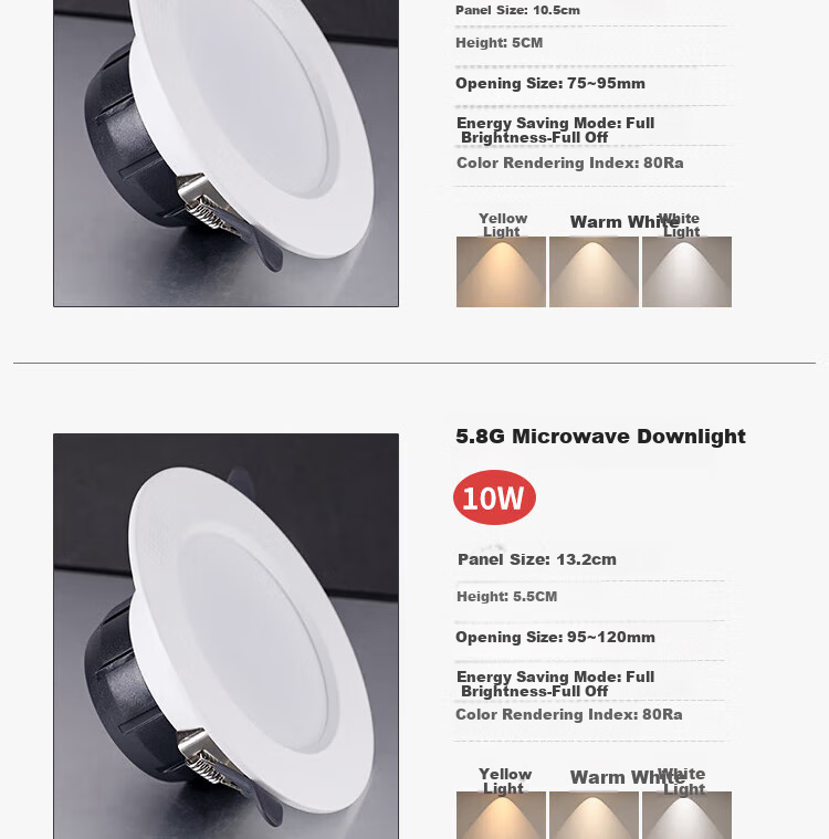 Foshan Lighting (FSL) 5.8G Smart LED Radar Motion Sensor Recessed Microwave Sensor Downlight 10W Cutout 95-120mm Warm White (4000K) 5