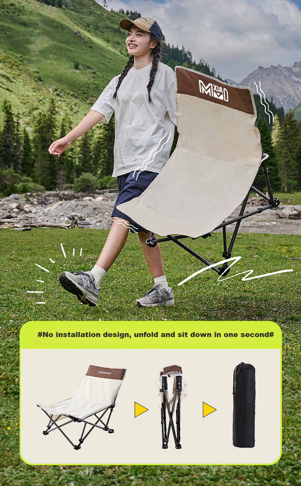 Xiao Mo Folding Recliner Chair with Padding Moon Chair Outdoor Portable Camping Chair Office Lazy Nap Folding Bed 9