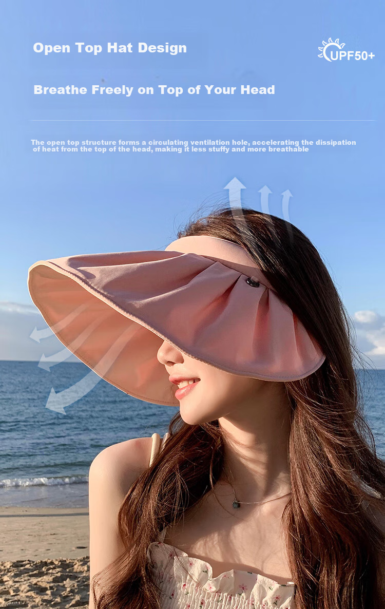 YUZHAOLIN Sun Protection Hat for Women, Summer Visor Sun Hat, UV-Resistant Face-Covering Wide-Brim Shell Hat, Dark Night Black 6